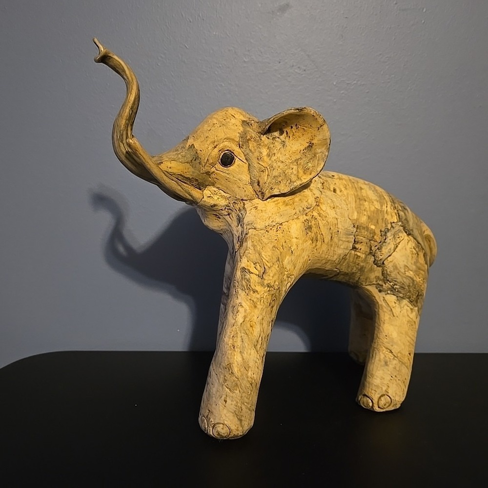 Trunk Up Lucky Elephant‎ Figurine Crushed Oyster Shell Sculpture Philippines 12"